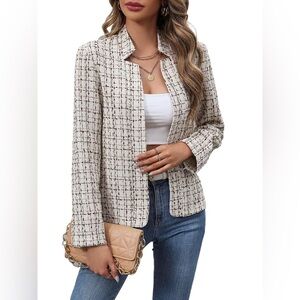 SHEIN Cream Tweed Blazer